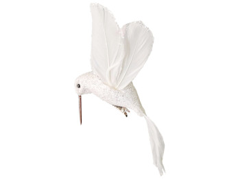 Декоративная птица на клипсе Колибри, 12см, цвет – белый