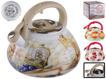 Чайник Stenson эмалированный из нержавеющей стали со свистком и нейлоновой ручкой, инд. дно 3л