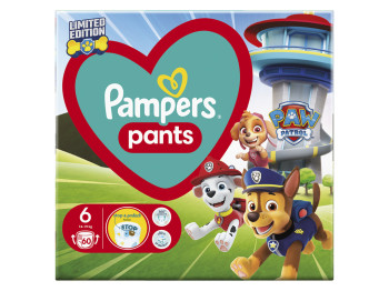 Подгузники-трусики Pampers Pants Щенячий патруль, одноразовые, размер 6 Extra Large, 14-19кг, 60шт