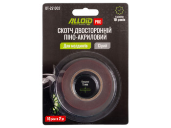 Скотч Alloid Pro, двосторонній, на піно-акриловій основі, 10 мм х 2 м, для молдингів, 1 мм