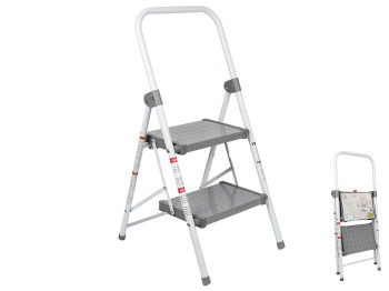 Сходи складні, 2-ярусні, метал, пластик, 88,5×39×6,5см, колір білий