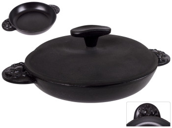 Сковорода порционная чугунная эмалированная матовая с крышкой Овощи 20x3,5см