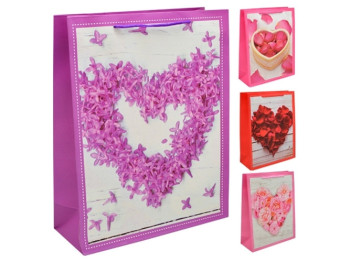 Пакет подарочный бумажный S Heart roses 18х24х8,5см