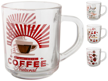 Чашка стеклянная с рисунком Кофе микс 10,2х7,3х8,7см 200мл