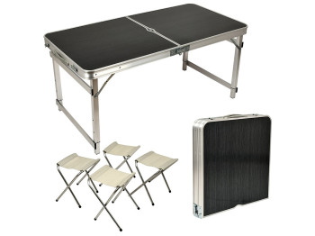 Стол-чемодан упрочненный (мдф, алюминиевый каркас, 4 стула) 120х60х70см