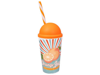 Стакан пластиковый Нerevin с трубочкой и крышкой Orange Juice, 650мл 8690069650210