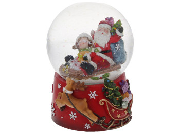 Стеклянный шар с водой Санта на санях, с музыкой, 13,5см
