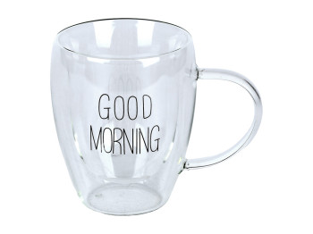 Чашка скляна з подвійною стінкою Good morning, 350мл