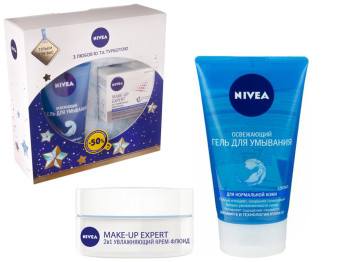 Набор подарочный Nivea "Мэйк-ап эксперт" (гель для умывания 150мл, крем-флюид для лица 50мл)