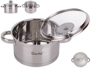 Кастрюля с крышкой GUSTO PLANO капсульное дно, нержавеющая сталь 1,7л D16см GT-1105-16
