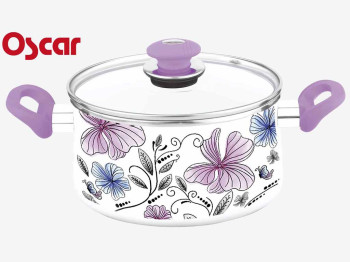 Кастрюля эмалированная "Oscar" ручки "soft touch" c стеклянной крышкой  3л