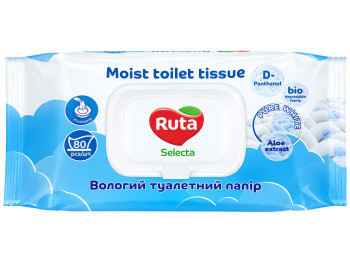 Влажная туалетная бумага Ruta Selecta, с D-пантенолом и алоэ, без запаха, 80 листов