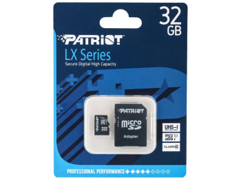 Карта Пам'яті Patriot LX Series MicroSDHC (UHS-1) 32gb 10 Class Adapter, Чорний
