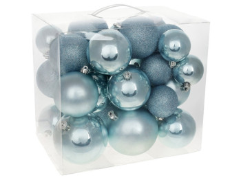 Набор елочных шаров Морозное утро, 10см, 8см, 6см, цвет - голубой (цена за набор 26шт)