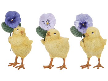 Декоративная фигурка Цыпленок с фиалкой, 3 дизайна, 10,6см (цена за 1шт)