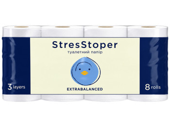 Туалетная бумага Кохавинская бумажная фабрика StresStoper, белая, без запаха, 25 м, 8 рулонов