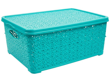 Корзина Basket Кружево, с крышкой, пластик, 7л, 28×19×12,5см, цвет бирюзовый