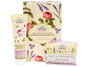 Набір для догляду за руками Зелена аптека Збереження молодості крем для рук 100мл+мило 75г