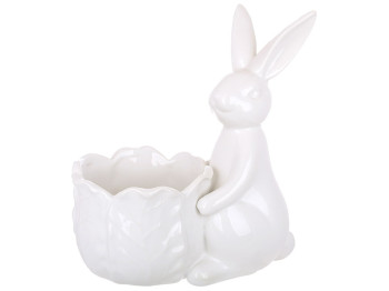 Кашпо керамическое Зайка с капустой, 19,8х12,9х22,8см, цвет - белый