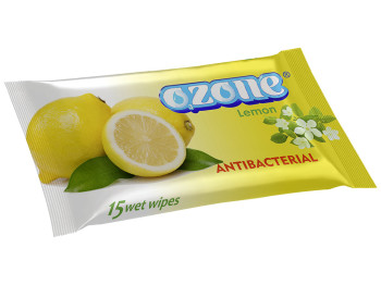 Вологі серветки "OZONE" "З ароматом лимона" антібактеріальні 15 шт