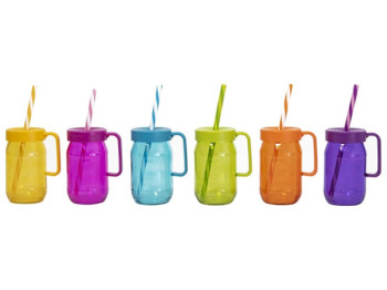 Чашка скляна Herevin Coloured Mug Mix, з трубочкою, 370мл, 8699038093638