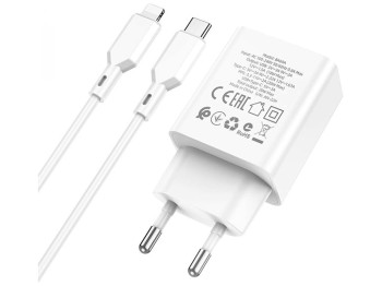 Мережевий зарядний пристрій Borofone BA69A Resource PD20W+QC3.0 Type-C to Lightning Колір Бiлий