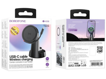 Автодержатель Borofone BH208 Mona Magnetic Wireless 15W, Цвет Черный