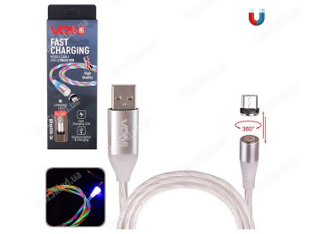 Кабель магнитный Multicolor LED Voin USB - Micro USB 3А, 2м, (быстрая зарядка/передача данных)