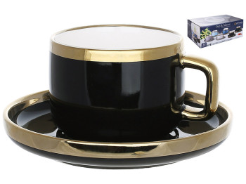 Чайный набор, цвет - черный с золотом, 280мл (цена за набор 12 предметов)