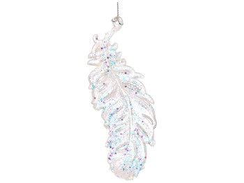 Акрилова прикраса Перо 14см, колір - прозорий з блискітками