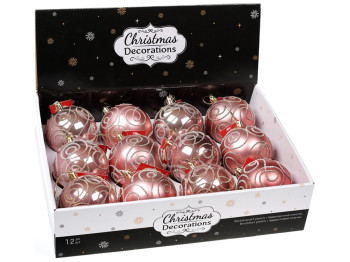 Ялинкова куля 8см, колір - рожевий матовий і глянець, 2 дизайни