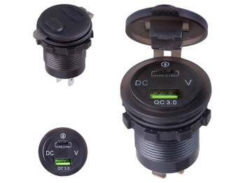 Автомобильное зарядное устройство для USB, 5-12V3.0A + TYPE-C+PD 12-24V, врезное в планку + вольтмет