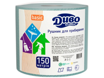 Бумажные полотенца Диво Бизнес Basic, 34г/м, однослойные, 625 отрывов, зеленый, 1 рулон