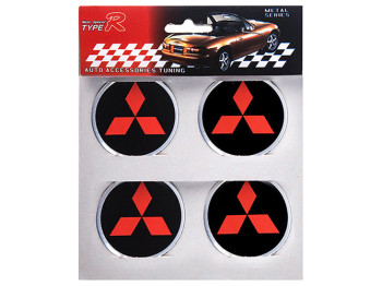 Наклейки на колпаки MITSUBISHI, 5,5см, черные, 4шт