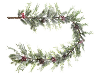 Гірлянда з хвої з декором з ягід і шишок з покриттям лід, 190см