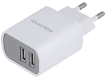 Мережевий зарядний пристрій Borofone BA58A Digital Display Lightning 2USB 2.4A Колір Бiлий