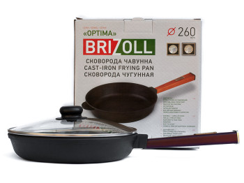 Сковорода чугунная Brizoll "Optima-Bordo" ст. крышка, съемная ручка D26см, 47,9х27х11см О2640-Р2-С