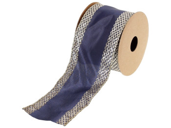 Лента декоративная, 6,3х270см, цвет - синий с шампанским