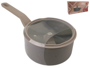 Ковш алюминиевый Alum, со стеклянной крышкой, диаметр 16,5см, высота 7,5см, дно 12см, 1,5л, серый