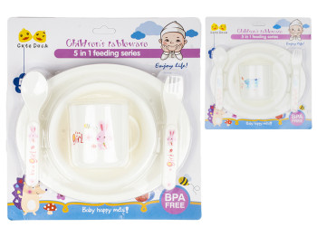 Набор посуды детской пластиковой 5 предметов (тарелка, миска, чашка, вилка, ложка) 8501