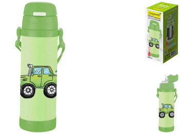 Термос детский Maestro Car, 500мл, силиконовая трубочка, нержавеющая сталь, цвет зеленый