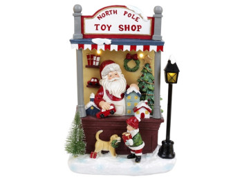 Декор новогодний Санта в магазине игрушек с LED подсветкой, 33см