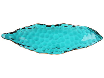 Блюдо в форме листа Bauble, бирюзово - зеленый с золотым ободком, 38х11,5х5см