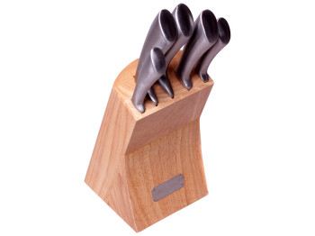 Набор ножей Kamille из нержавеющей стали с ручками и деревянной подставкой 6 предметов