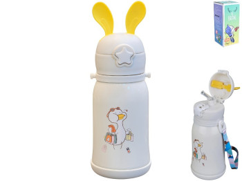 Термос детский, с трубочкой, ремешок, 500мл, цвет белый