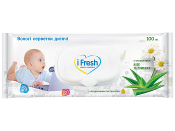 Серветки вологі дитячі iFresh, з екстрактом алое та ромашки, з клапаном, 100шт