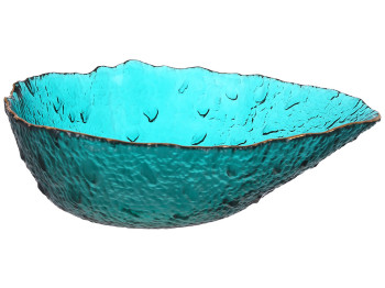 Салатник скляний Drop смарагдовий із золотим обідком, 22x17x7см