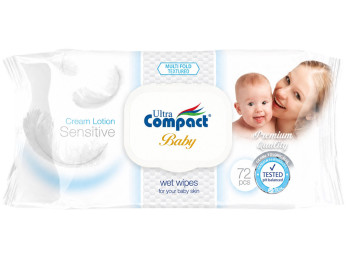Влажные салфетки Ultra Compact Baby Sensitive, 72шт, 0+