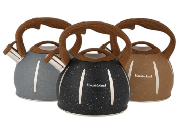 Чайник  нержавеющая сталь, свисток, цвет чёрный, серый, коричневый, объём 3 л.