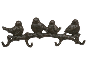Вешалка Птицы, 4 крючка, чугун, 32,5×4×12см, цвет коричневый